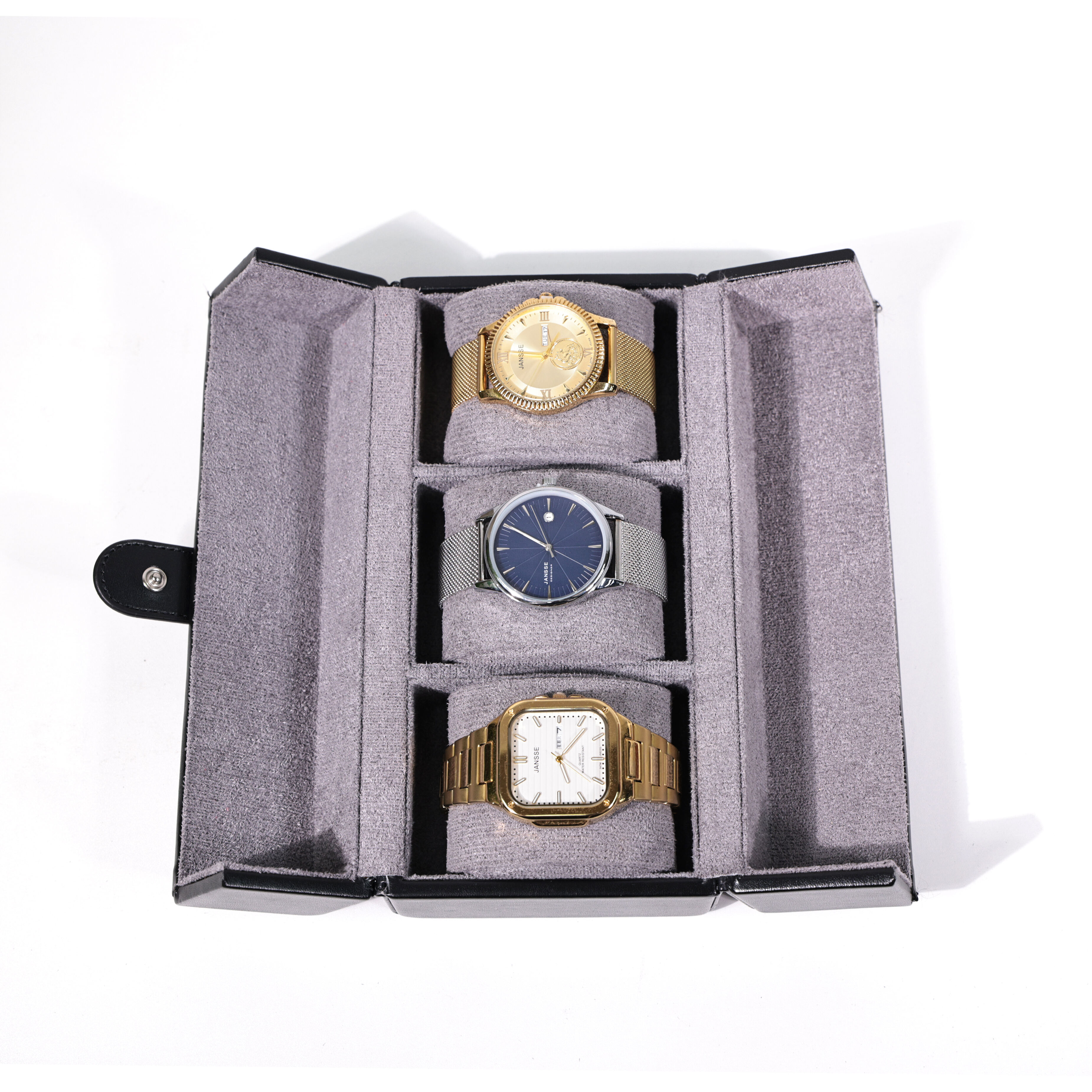 Blue Leather Three-Watch Box with Double Doors | watch box
