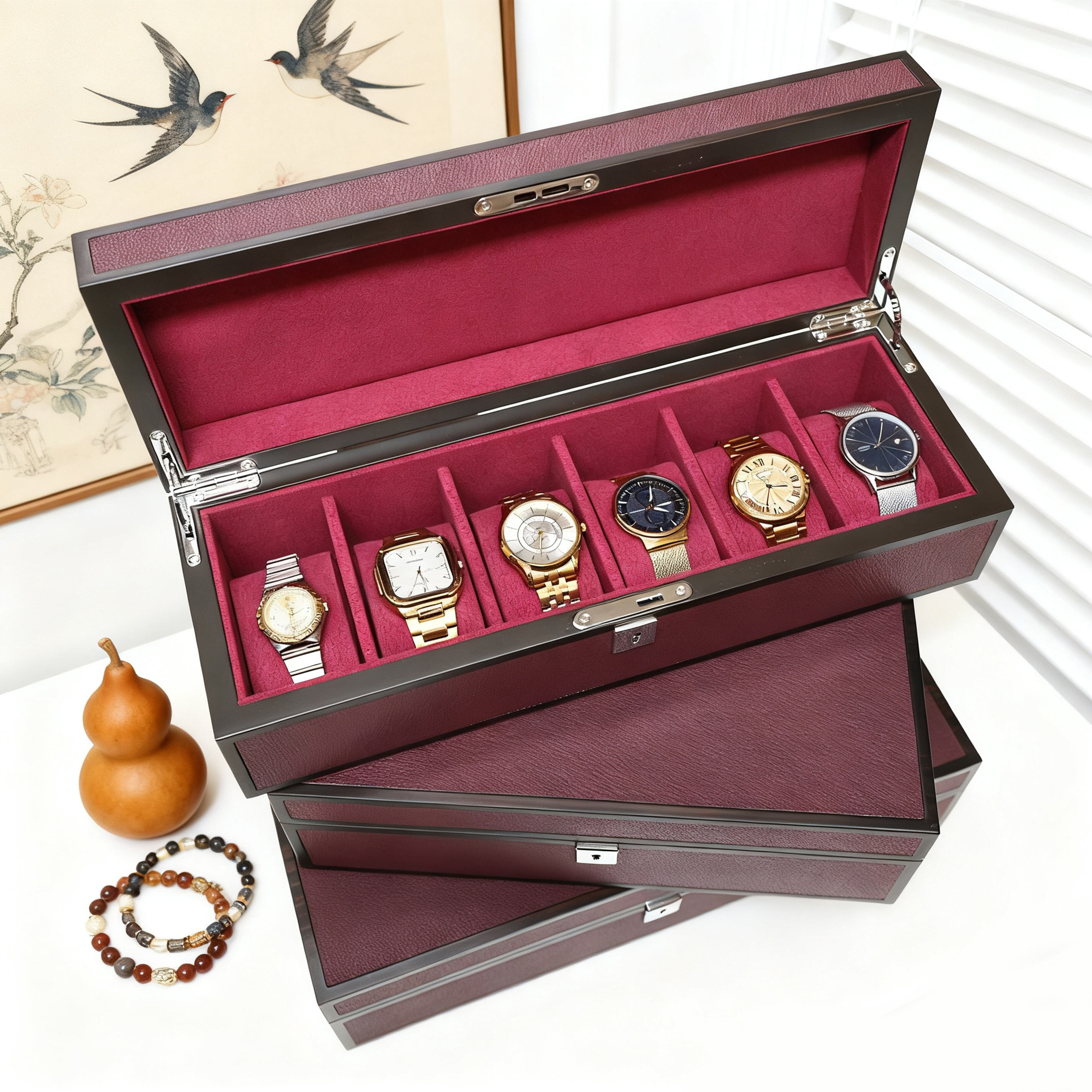 Leather-Finish Multi-Watch Organizer | watch organize