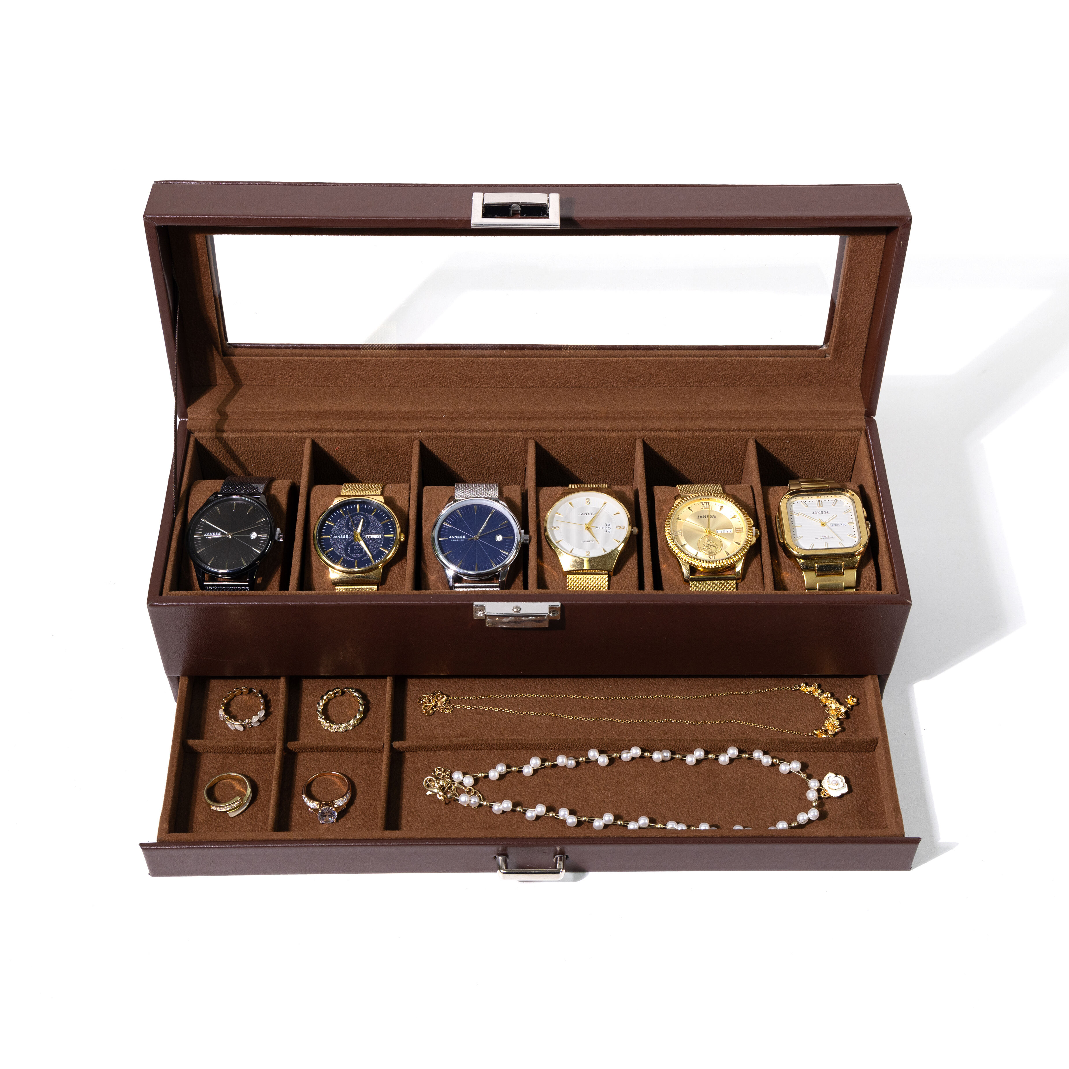 Brun læder to-lags organisatorskuffe