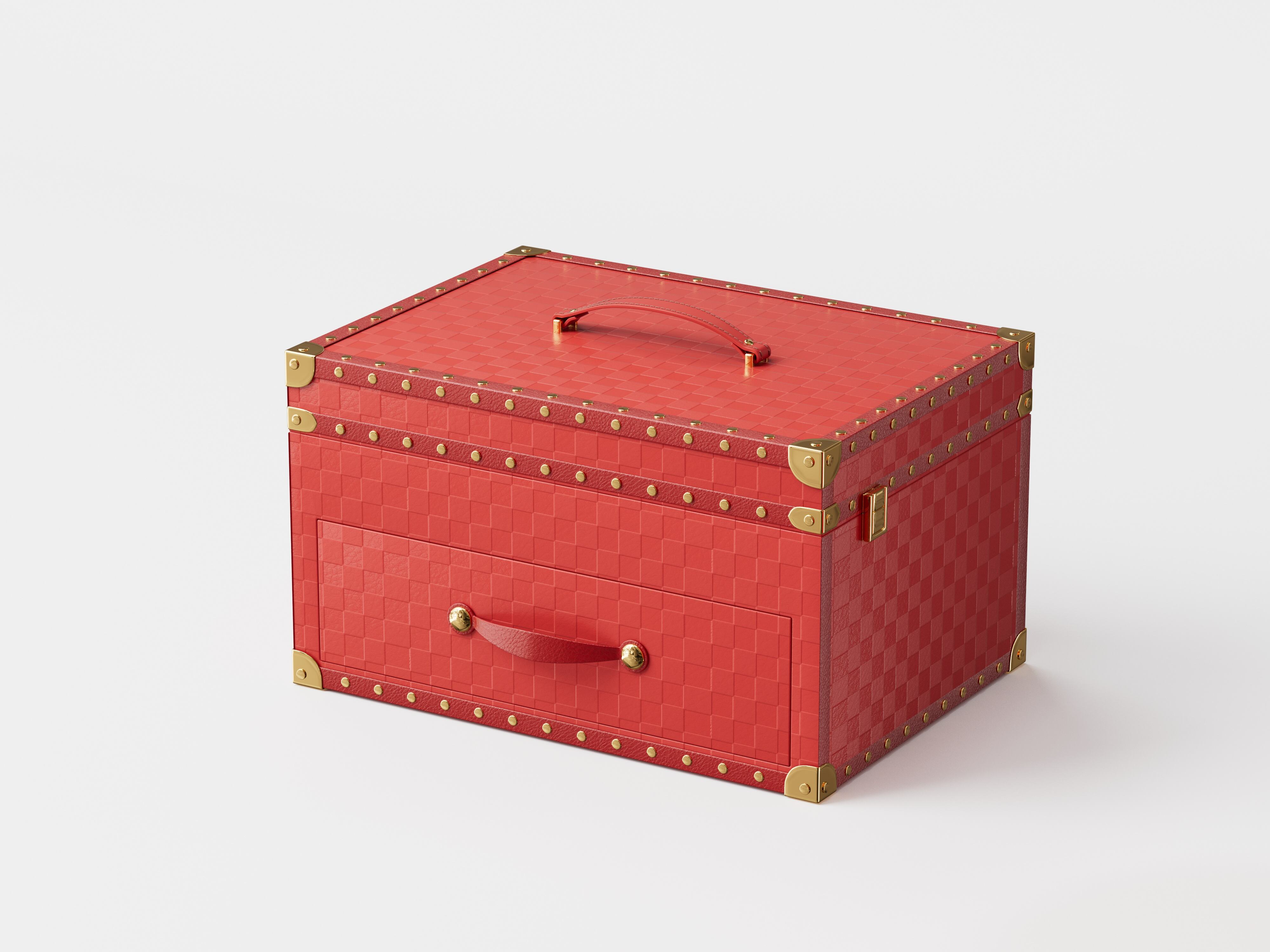 Red Layered Leather Storage Case