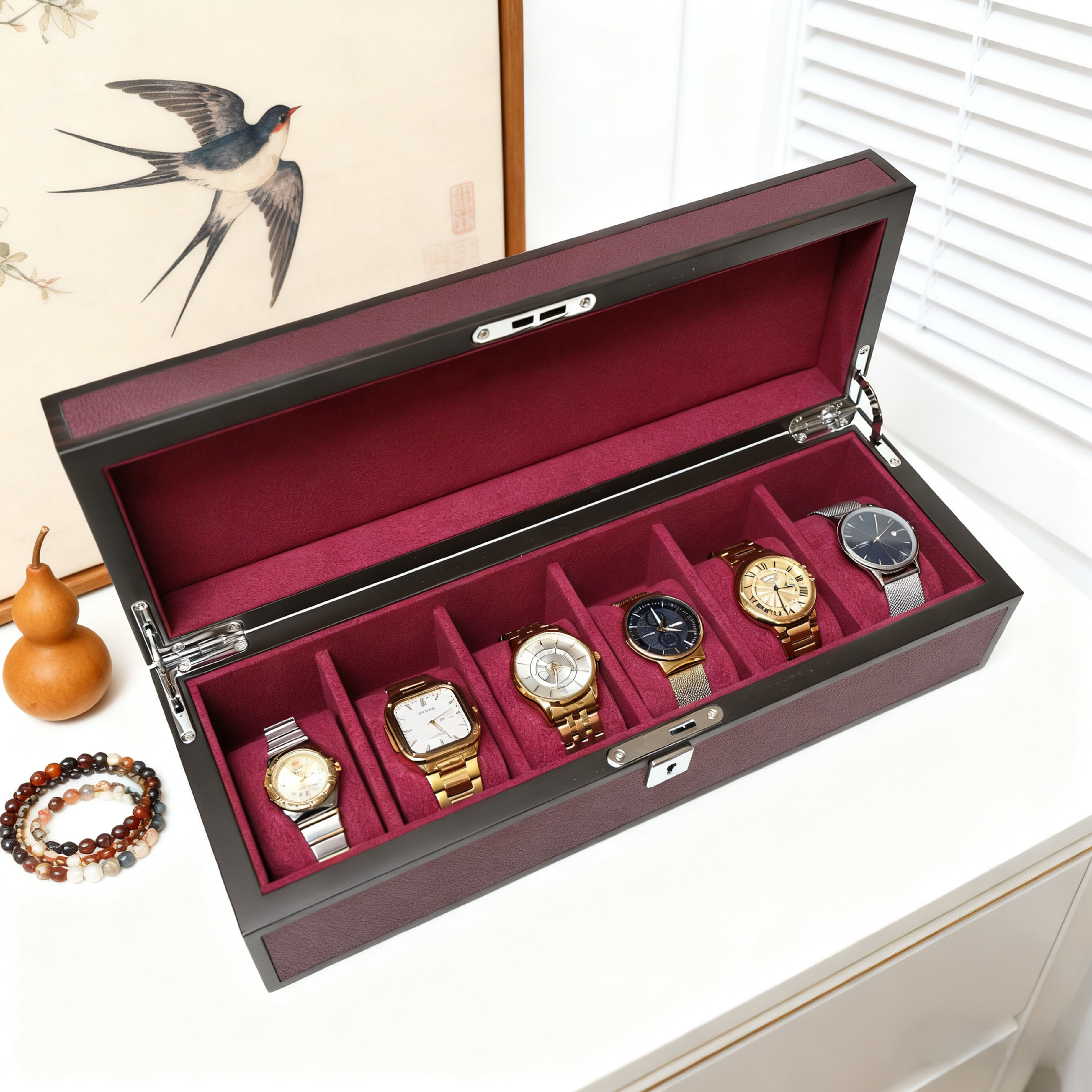 Leather-Finish Multi-Watch Organizer | watch organize