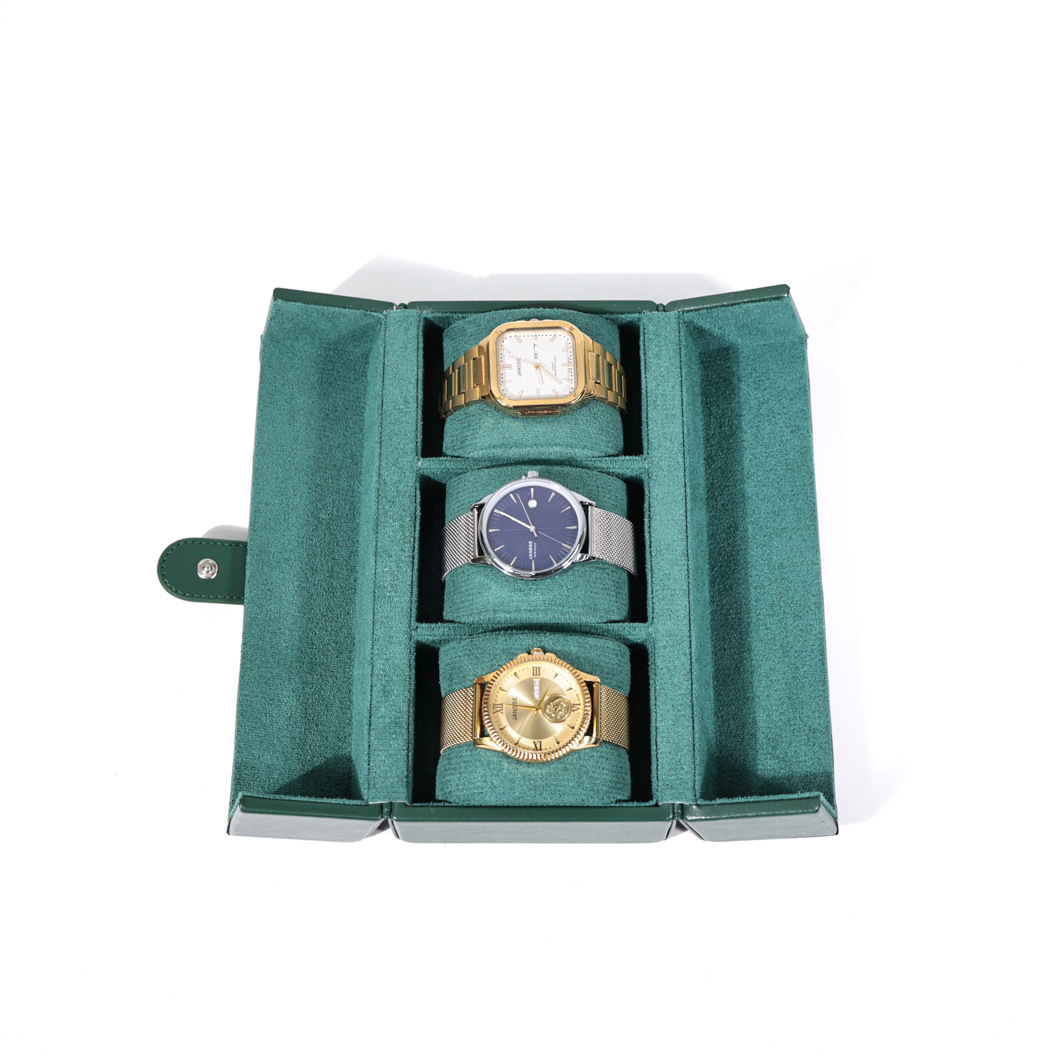 Blue Leather Three-Watch Box with Double Doors | watch box