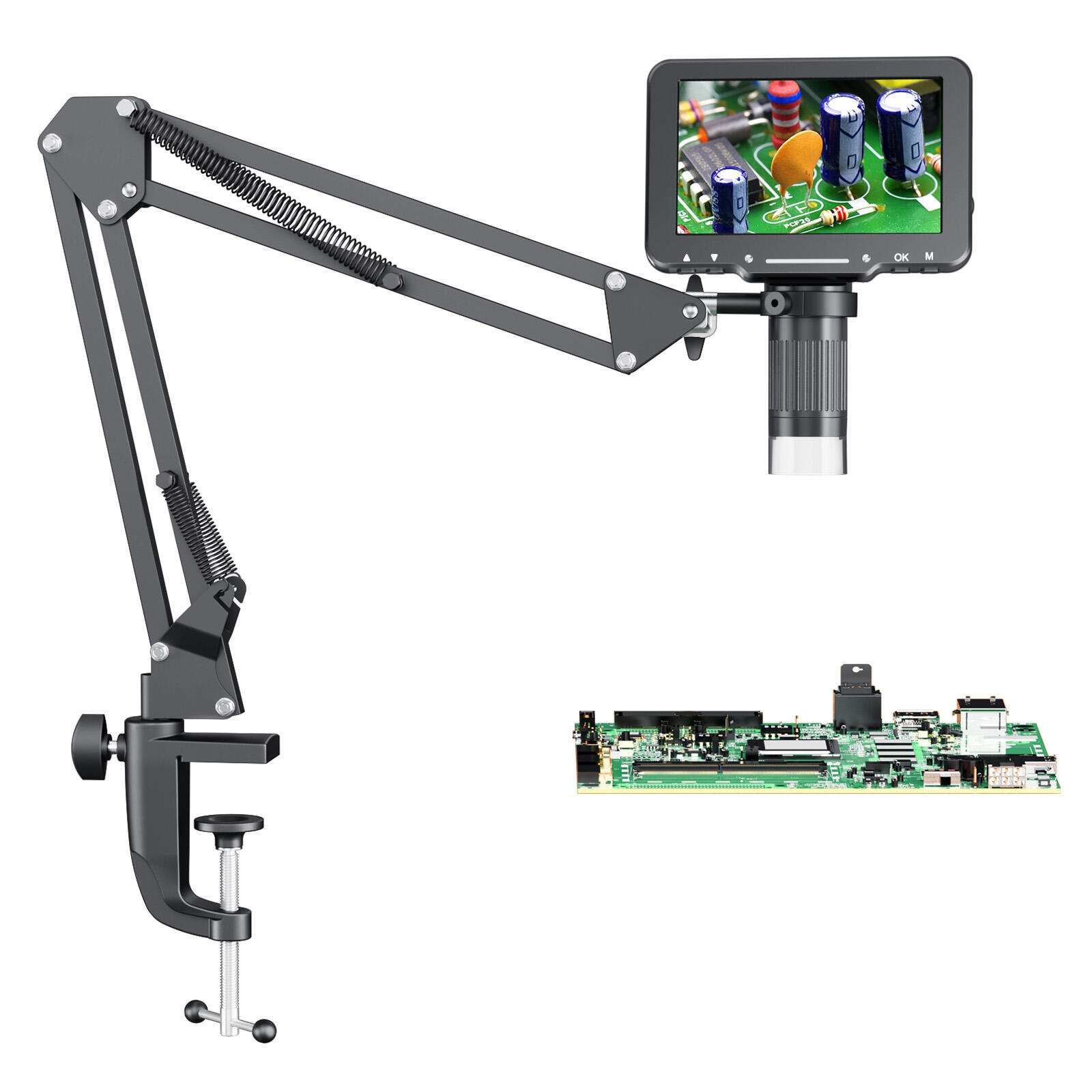 LP050 Soldering Microscope Flex Stand with 5-inch IPS Screen 1080P 8 LED Ring Light