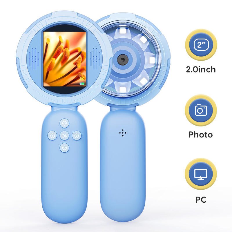 HM020C Microscope for Kids with 2inch IPS Screen, Mini Pocket Handheld Microscope with 8 LEDs