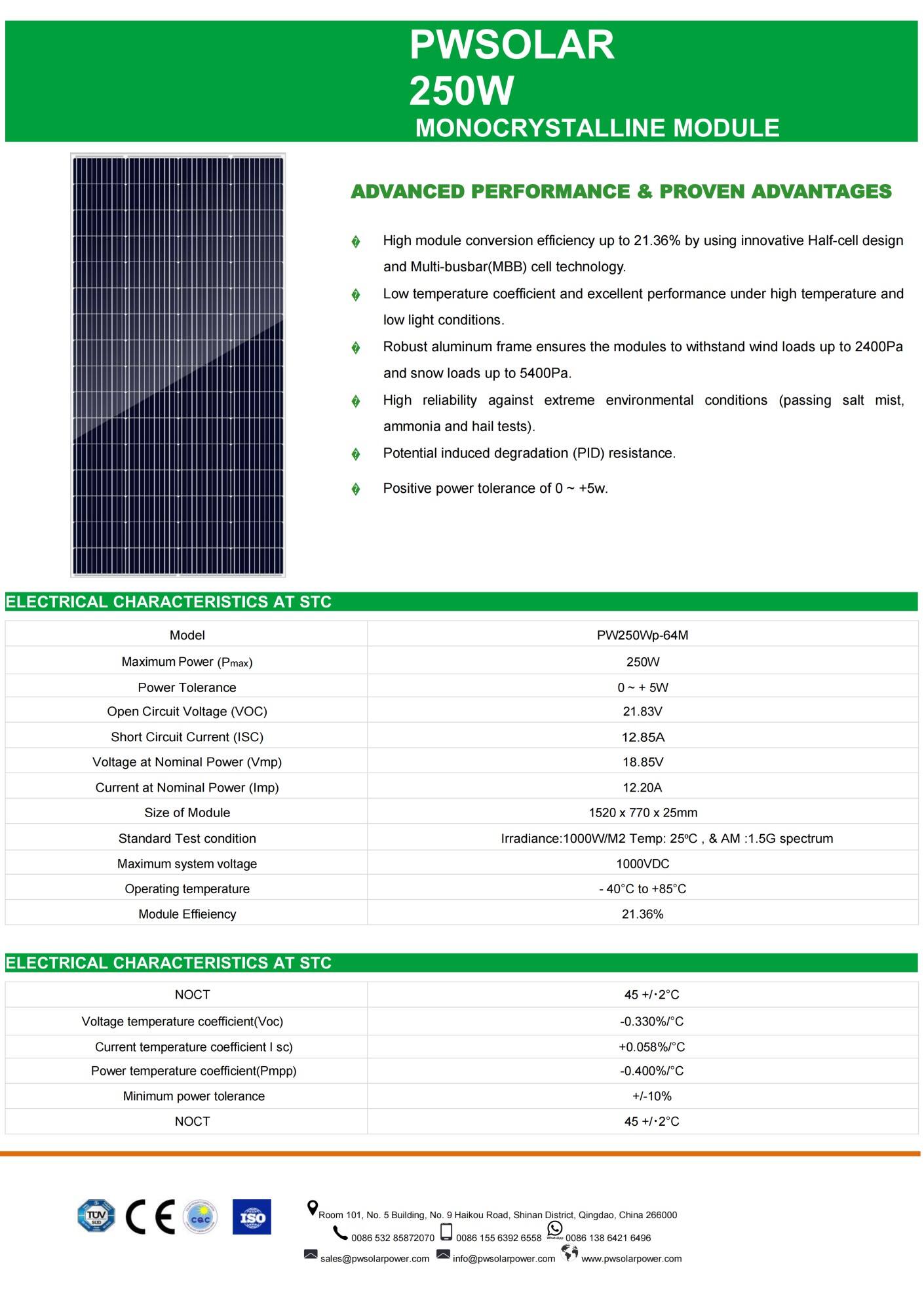 Spec of 250W 64 cells series Mono Solar Panel - 1520 770 25mm_01.jpg