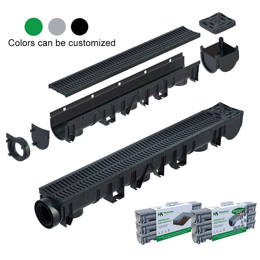 Black outdoors HDPE plastic trench & driveway U-shaped drain channel linear drain drainage