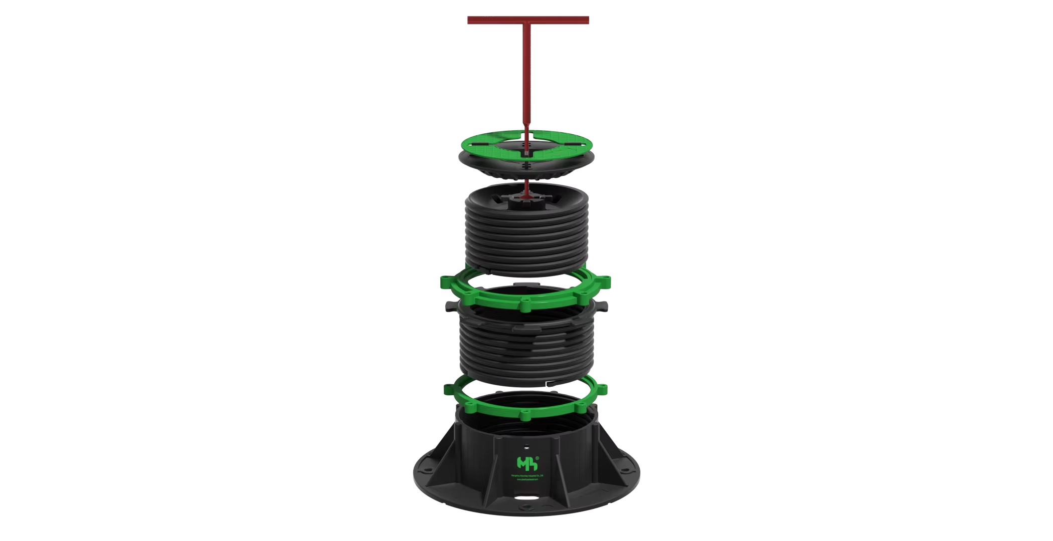 Sistema de soporte de piso de plataforma de pedestal de serie T ajustable de plástico: desde da 11 a 185 mm, detalles