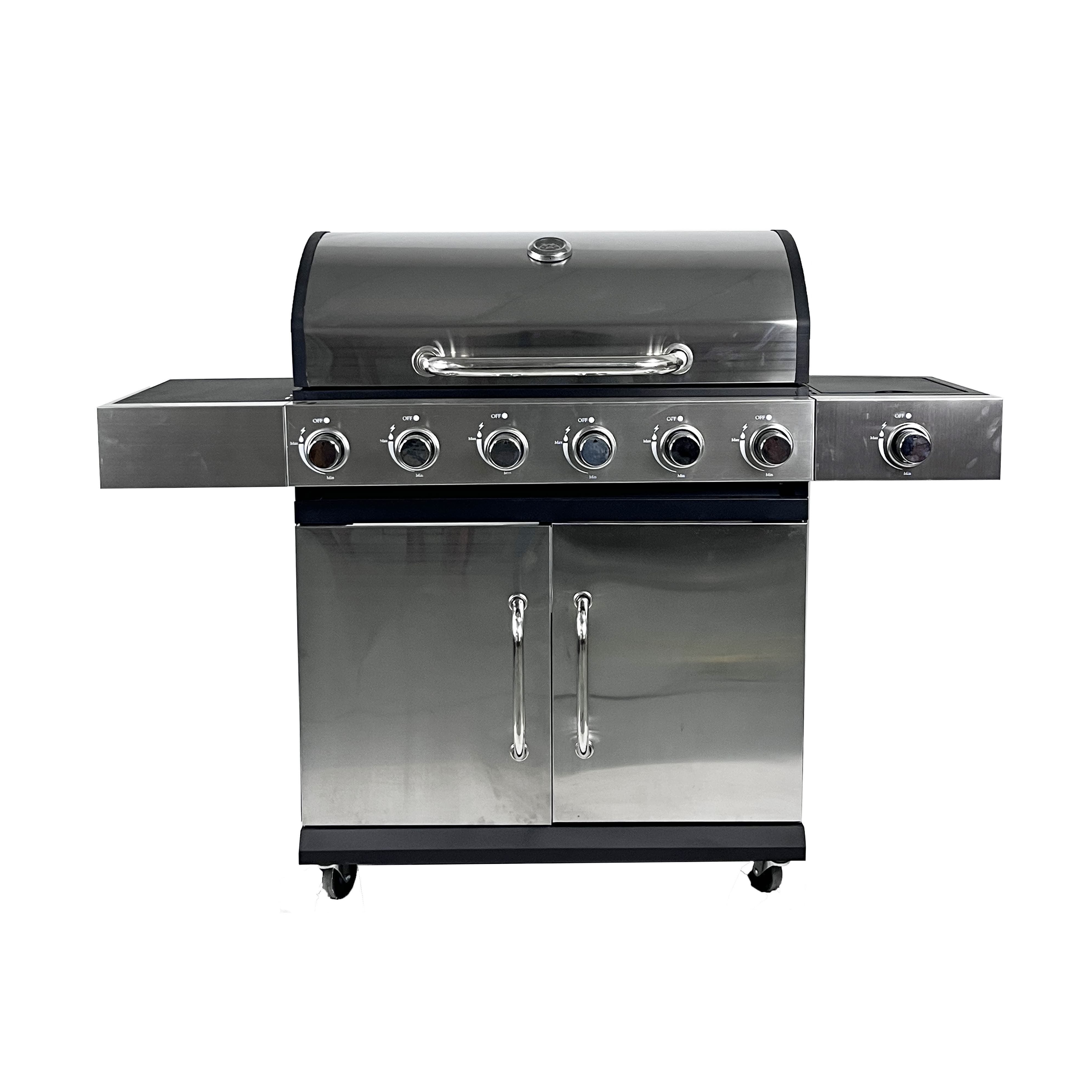 6 Burner Gas Grill Propane Grill with Side Burner Outdoor Grill Cabinet Style with Wheels