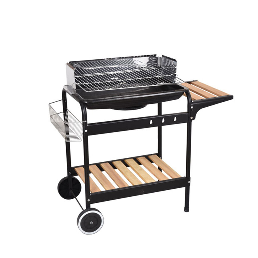 Tekerlekli Taşınabilir Kömür Barbekü Grill Arabası ile Yan Masalar ve Depolama Alanı