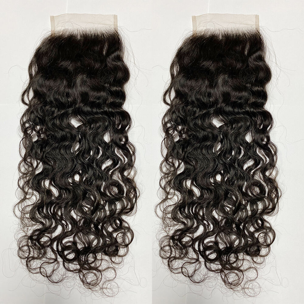 Wholesale 10-22Inch Water Wave Pre-plucked Transparent 4*4 Lace Closure