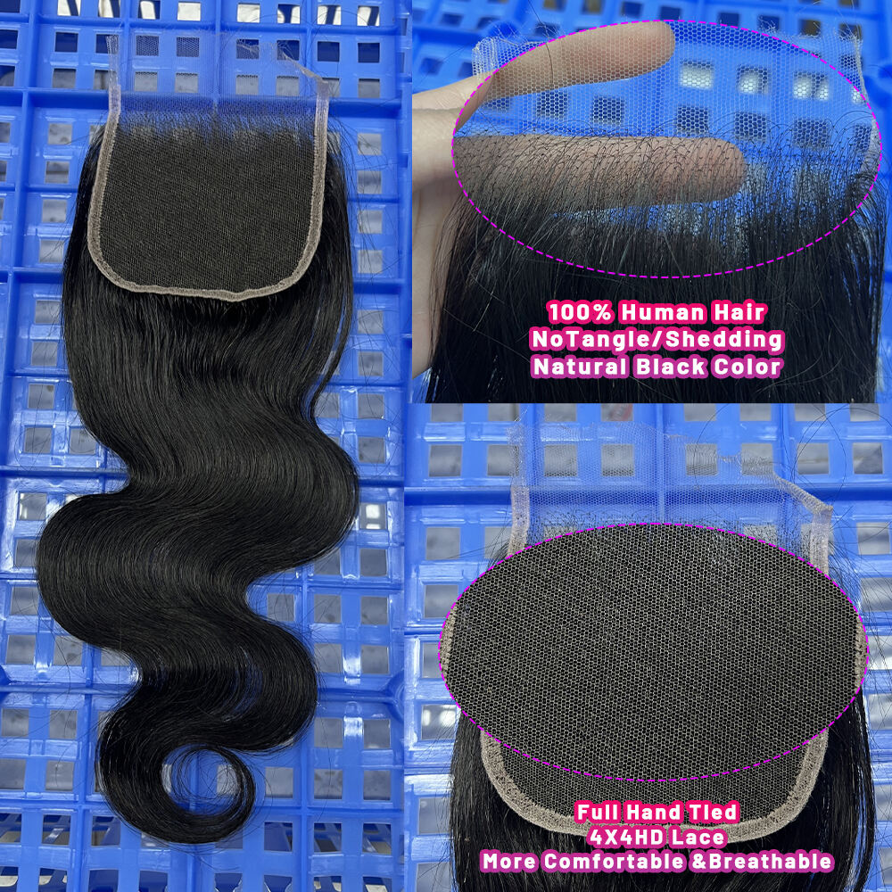 Wholesale 12-22Inch Body Wave Pre-plucked HD lace  4*4 Lace Closure