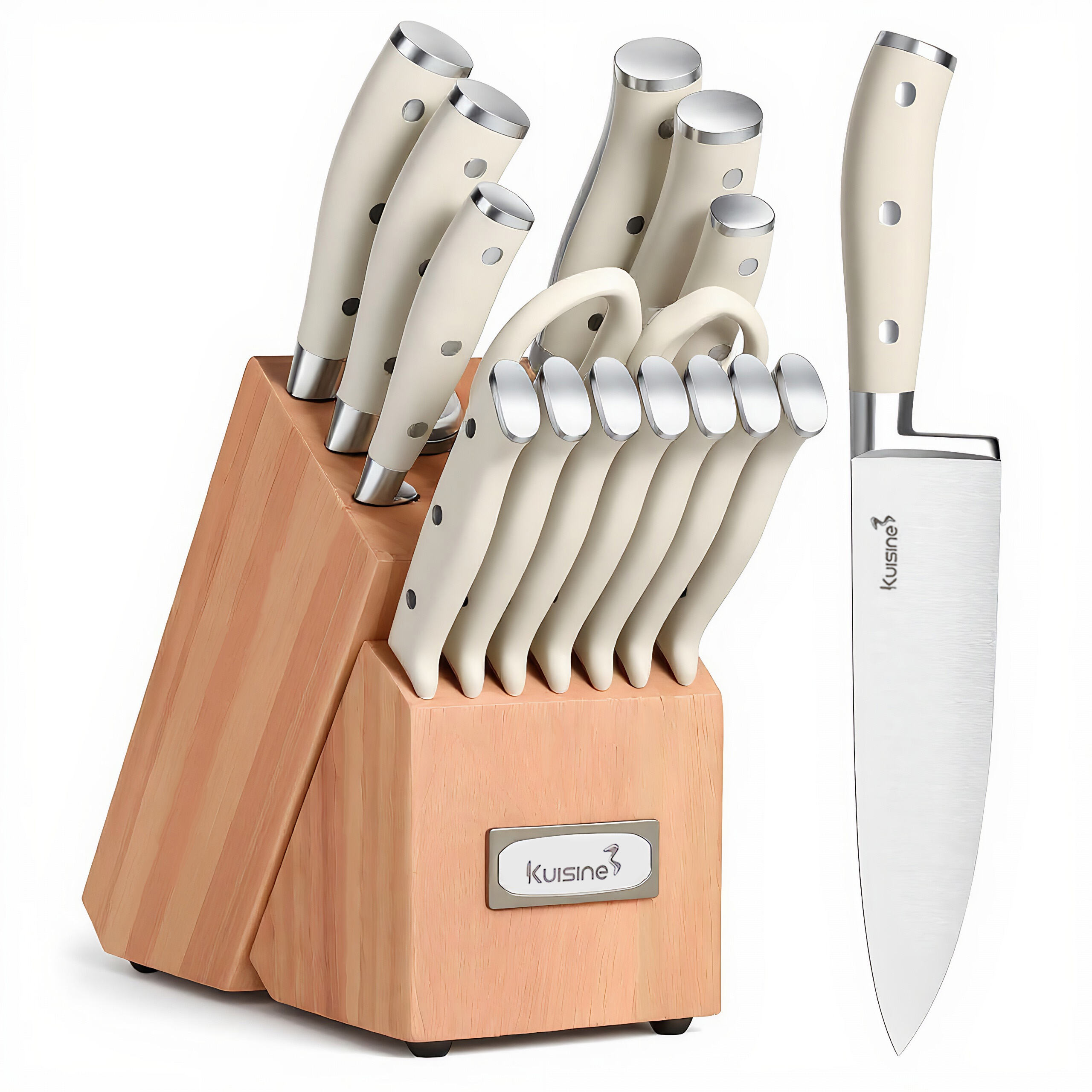 15-Piece Kitchen Knife Block Set with Sharpener - Ultra Sharp High Carbon Stainless Steel