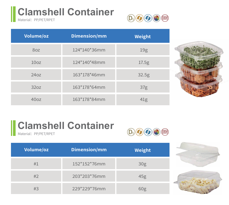 plastic clamshell containers specification