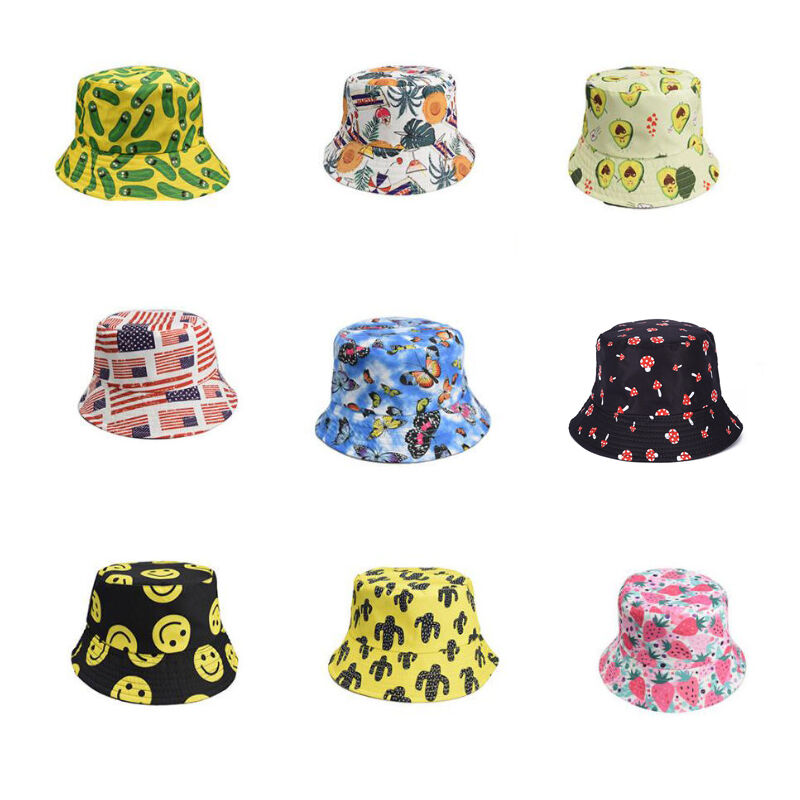 HF Cross-border New Creative Double-Sided Mushroom Hat Basin Bucket Hats Multiple Designs for Daily Travel Party Fishing Use