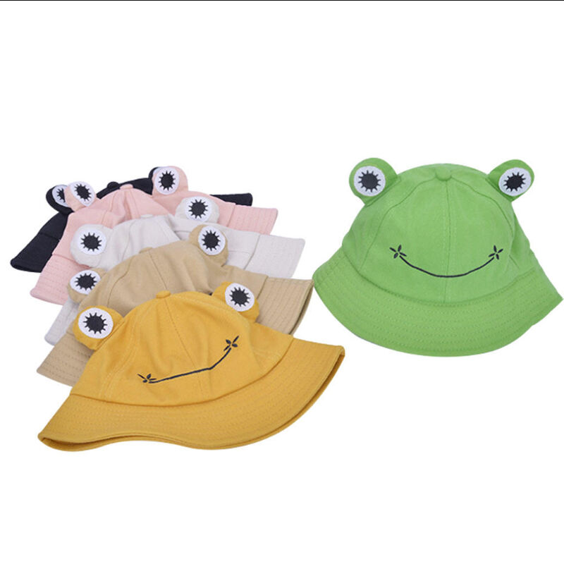 HF Summer Unisex Reversible Frog Bucket Hat Cap Cute Cotton Fabric With Visor for Outdoors for Adults and Kids