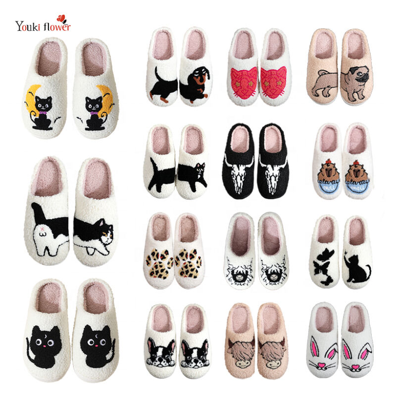 Winter Warm Funny Cute Cotton Rabbit Dog Cat Turtle Leopard Demu Black Face Sheep Capibala Dachshund Animal Prints slippers