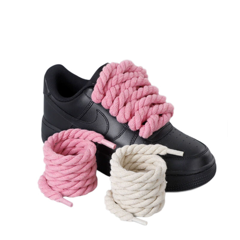 Pink White Black Three Strand Hemp Rope for a F/A J Sneakers 8 mm Thicker Shoelace Round Rope