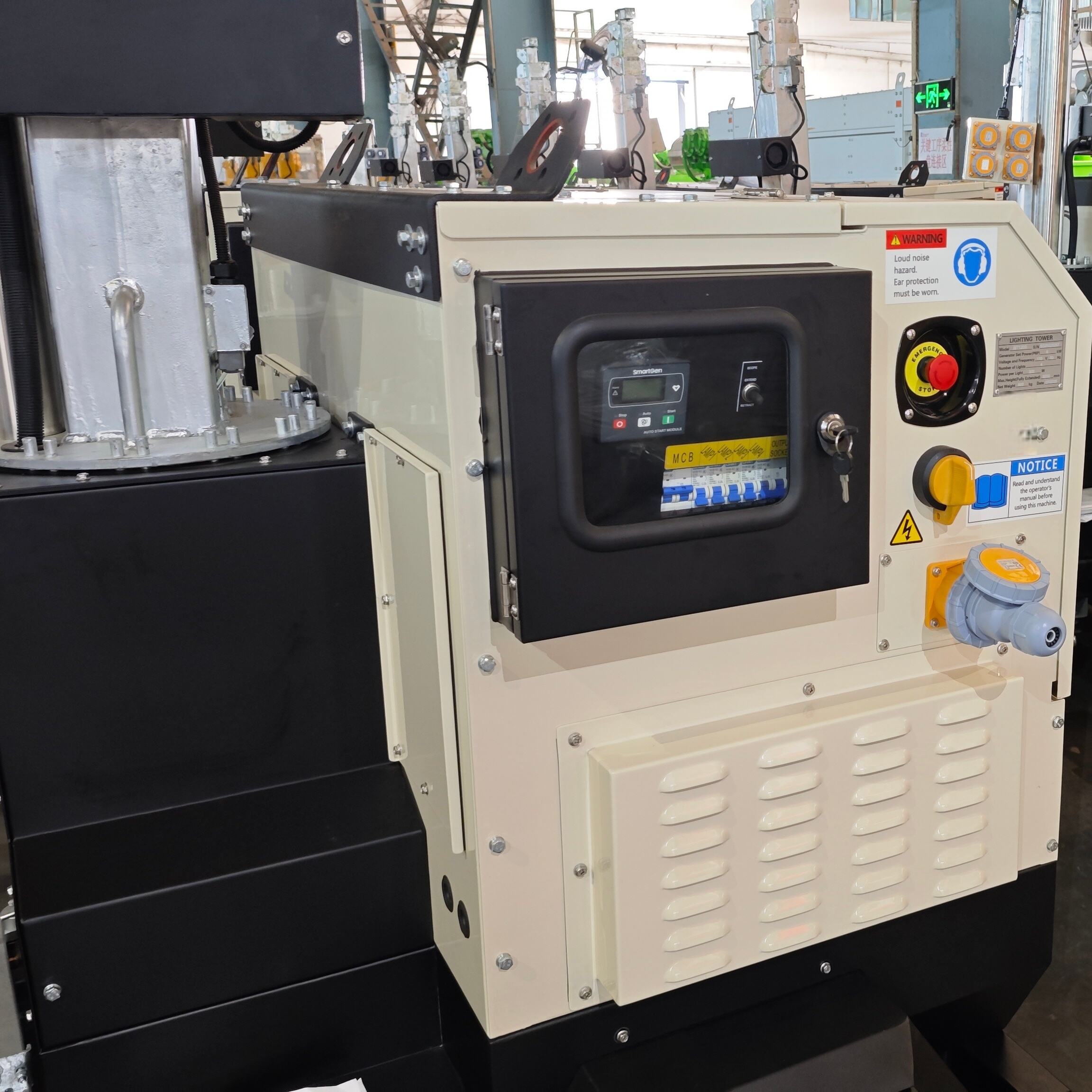 How to adjust the light angle of a mobile light tower for night construction?