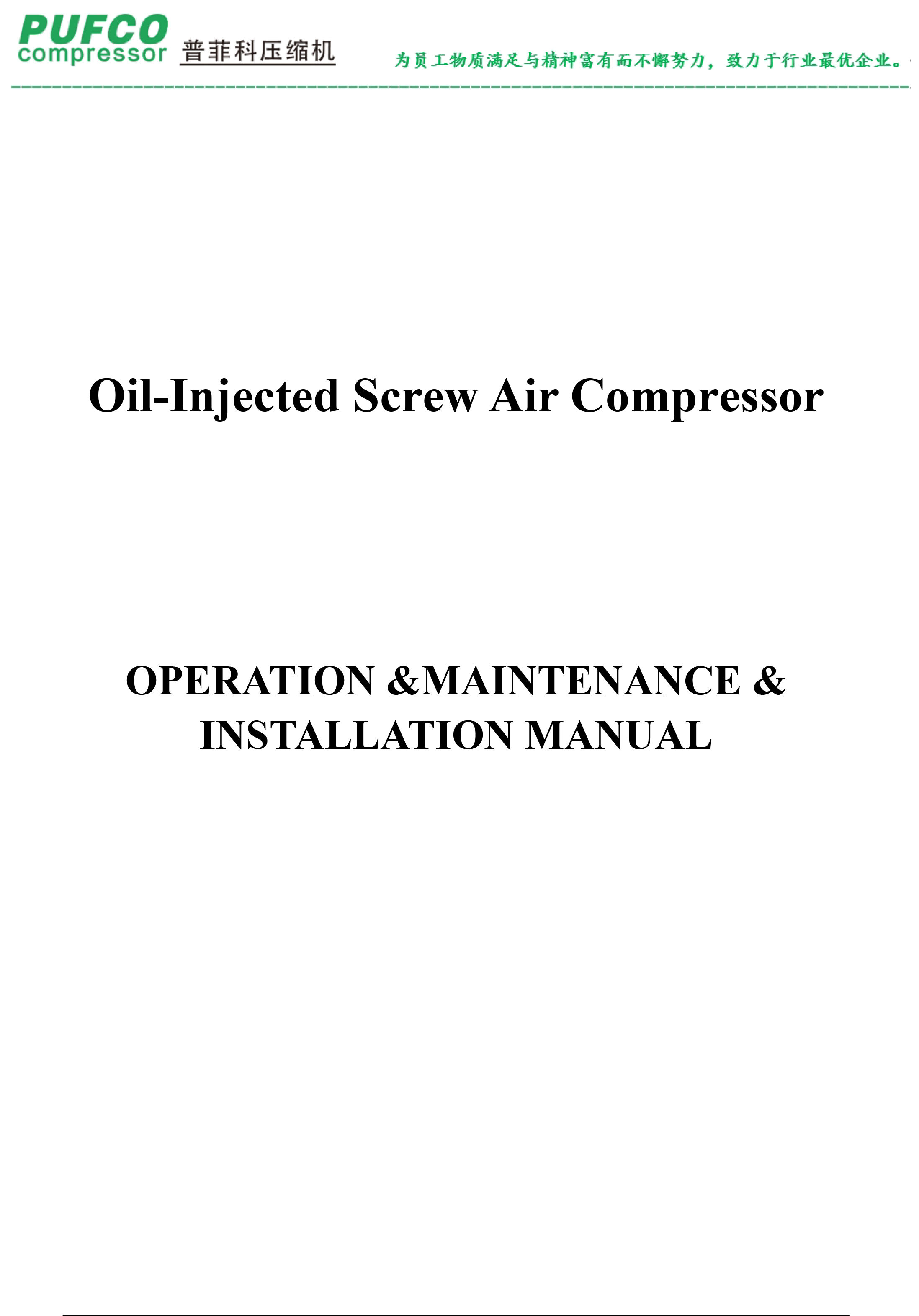 PUFCO Air Compressor Operation And Maintenance Manual