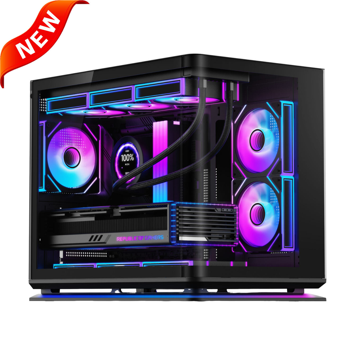 Casing PC Micro ATX Panoramic Ringkas 2806M dengan Strip Lampu ARGB
