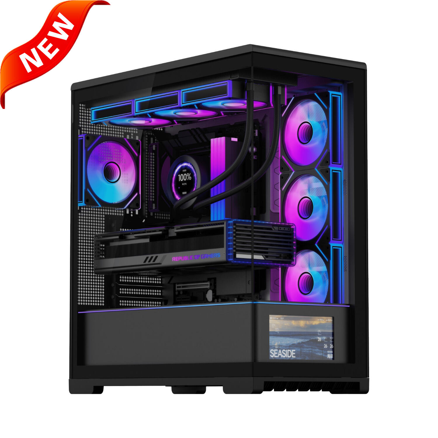 2391 Casing PC ATX Panoramik dengan LCD Sekunder Bawah Opsional