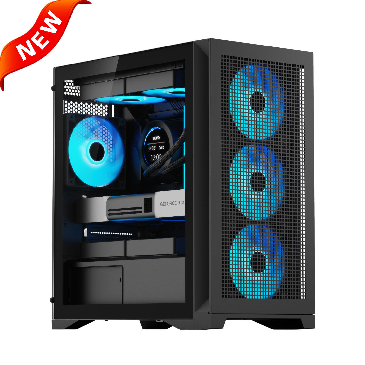 casing PC Gaming Micro ATX 350M2 dengan Panel Depan Berbentuk Kotak Berjaring