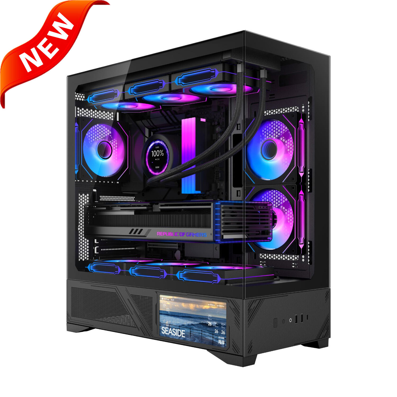 220A09 ATX PC CASE with LCD Screen