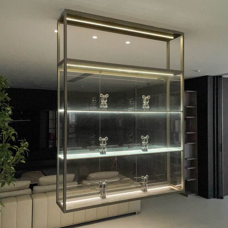 ESM012-Minimalist Modern Luxury Modular Custom Metal Aluminum Glass Wall Display Cabinet