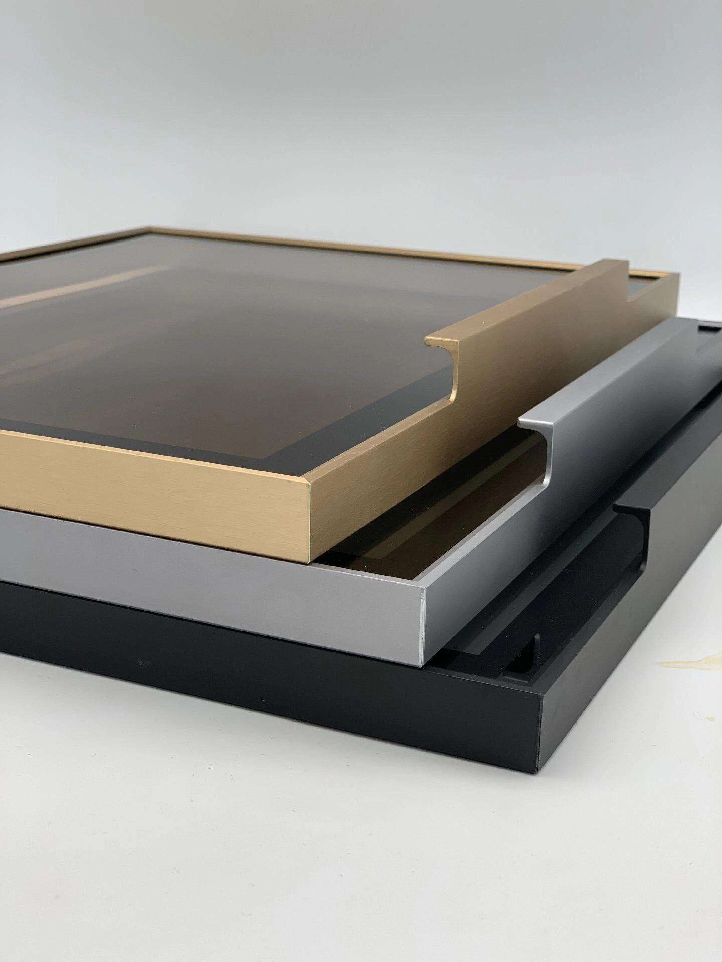 قالب‌های درب آلومینیومی مشکی سفارشی، قالب‌های نامرئی درب از جنس آلومینیوم ۶۰۶۳ T5/T6 آنودایز شده برای کابینت‌های آشپزخانه مدرن و مینیمال