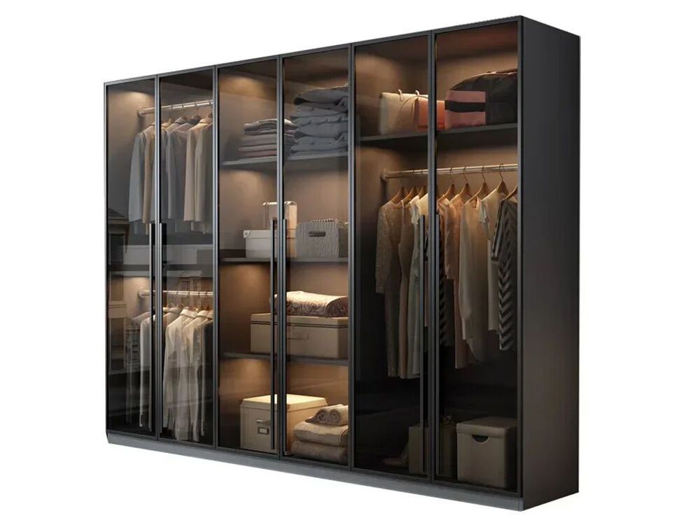 Glass-door Wardrobe with Integrated Lighting