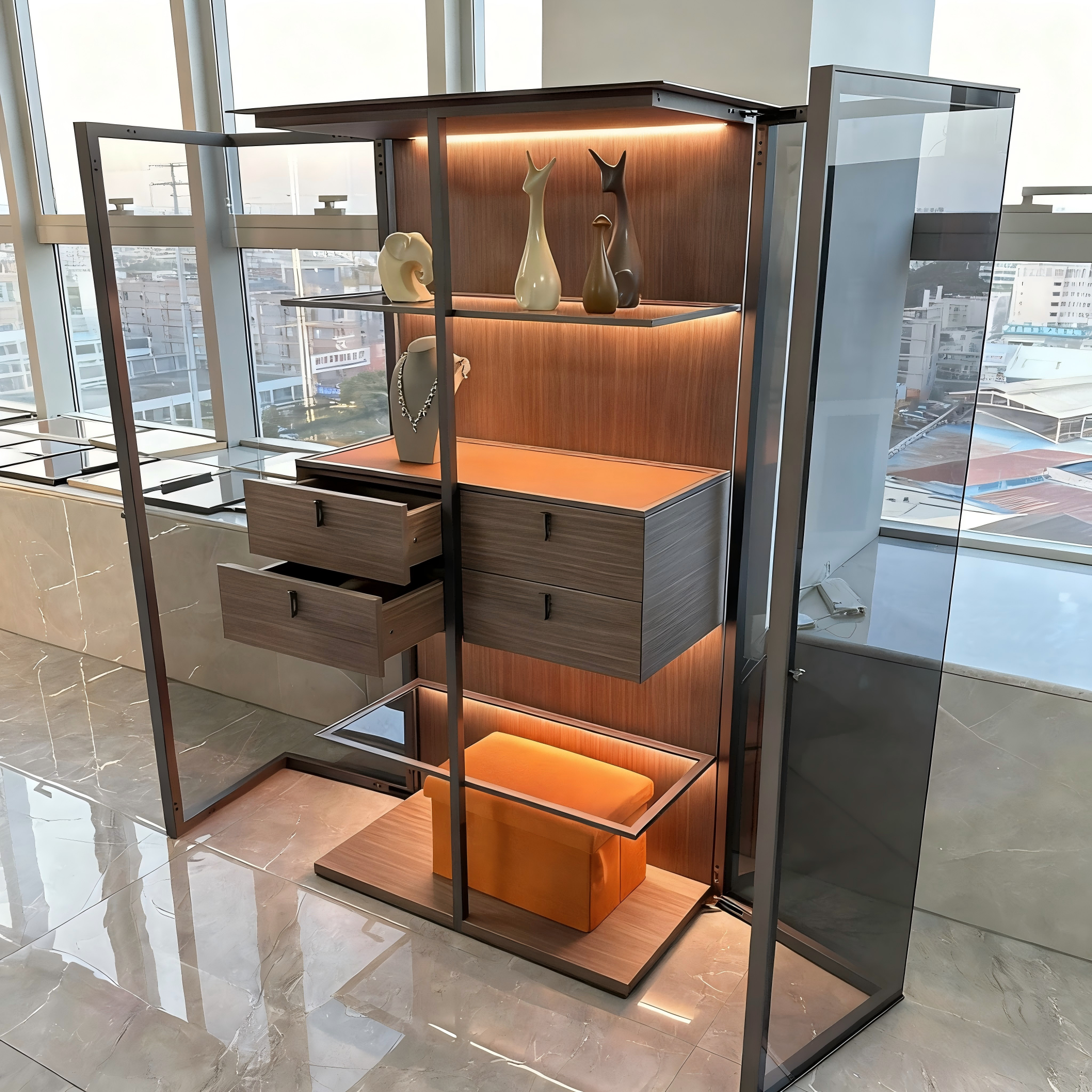 Aircraft Metal Aluminum High-End Glass Display Cabinet  With Led Light