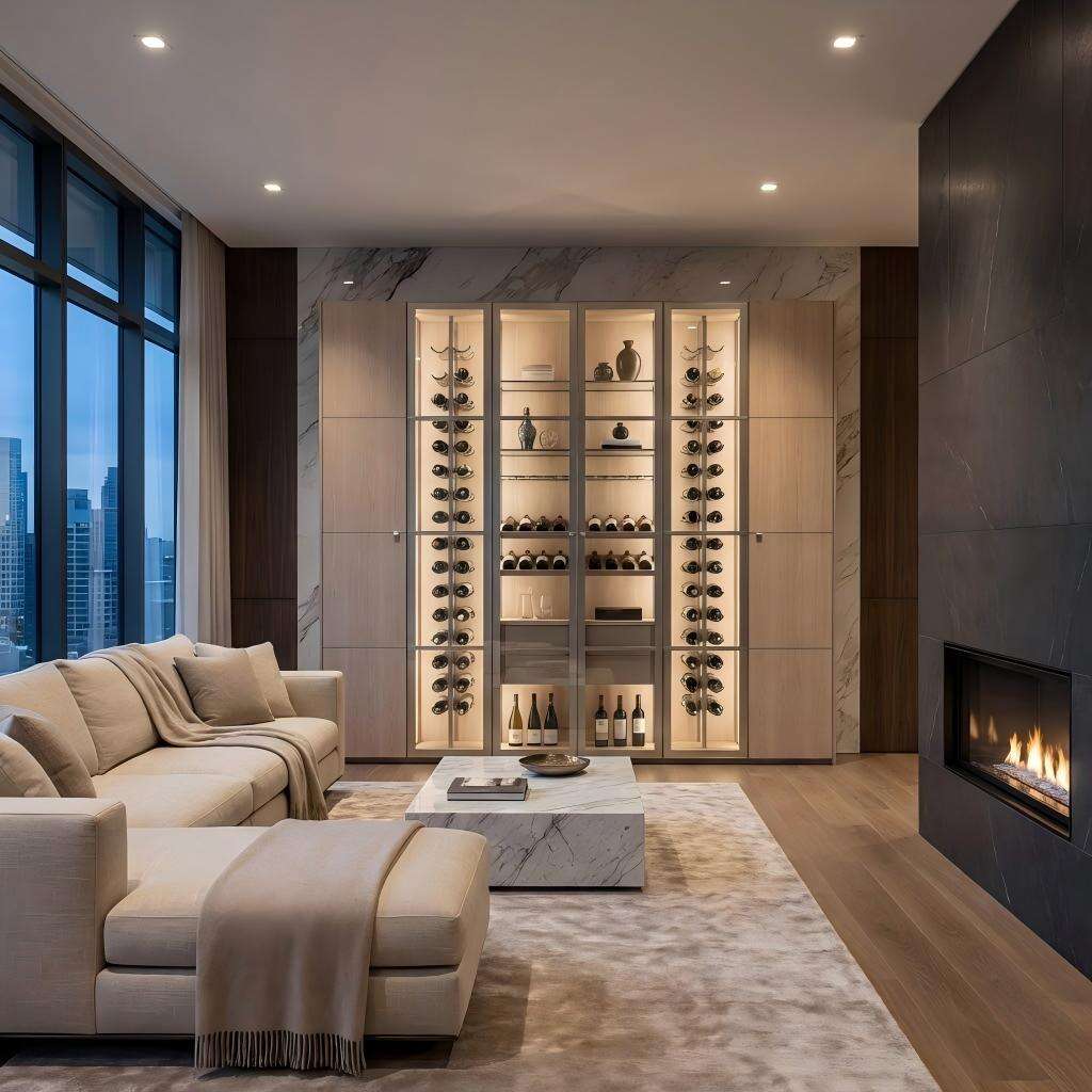 رف تخزين النبيذ الفاخر الحديث البسيط المصنوع من المعدن والألومنيوم والمُثبت على الحائط