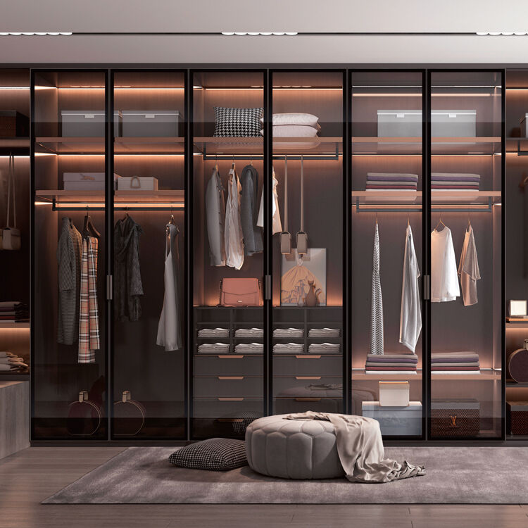 आधुनिक लक्ज़री एल्यूमीनियम अलमारी के दरवाज़े की प्रणाली, कस्टम काले एल्यूमीनियम अलमारी के दरवाज़े