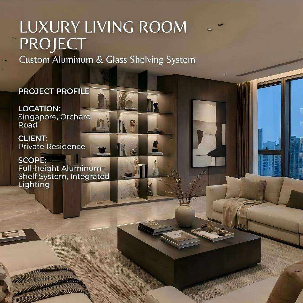 Architectural Minimalism: High-End 5mm Aluminum Shelving Unit with Integrated LED Lighting