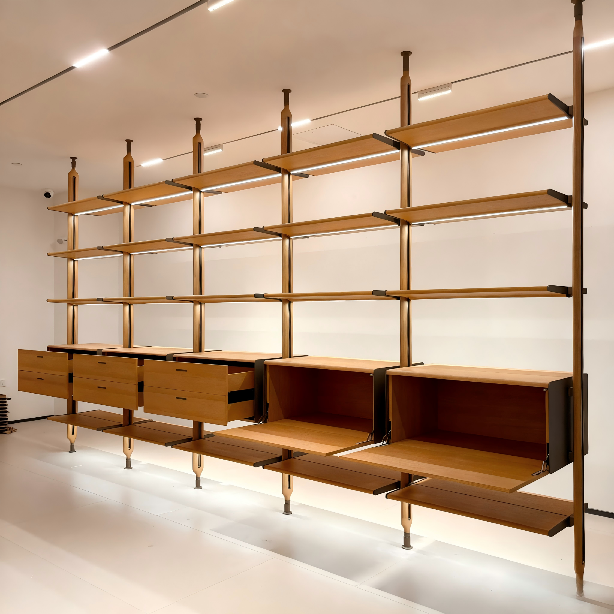 Grindų iki lubų lentynų sistema – individualizuota modulinė metalinė rėminė sandėliavimo ir rodymo sistema | OEM / ODM