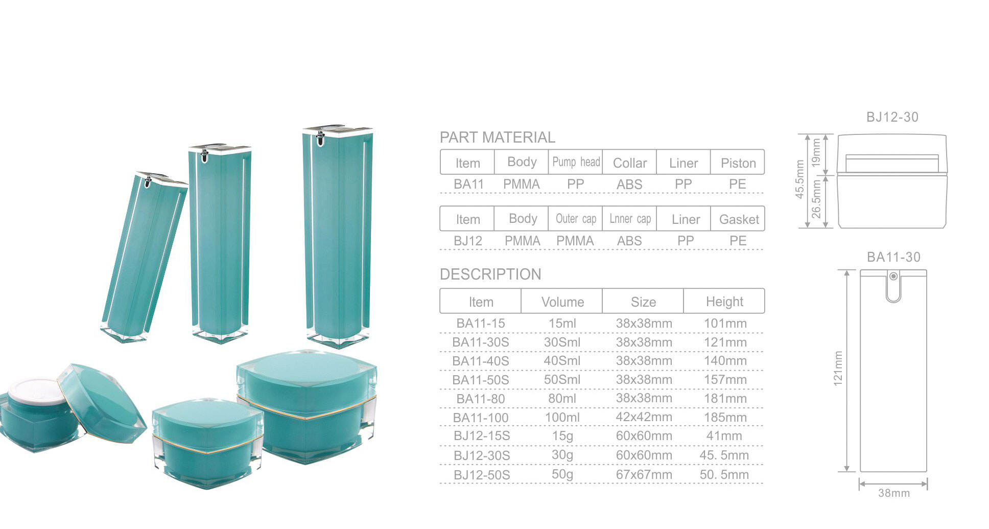 ba11 bj12 15ml 30ml 40ml 50ml 80ml 100ml cosmetics airless square plastic cosmetic pump bottles for face cream-1