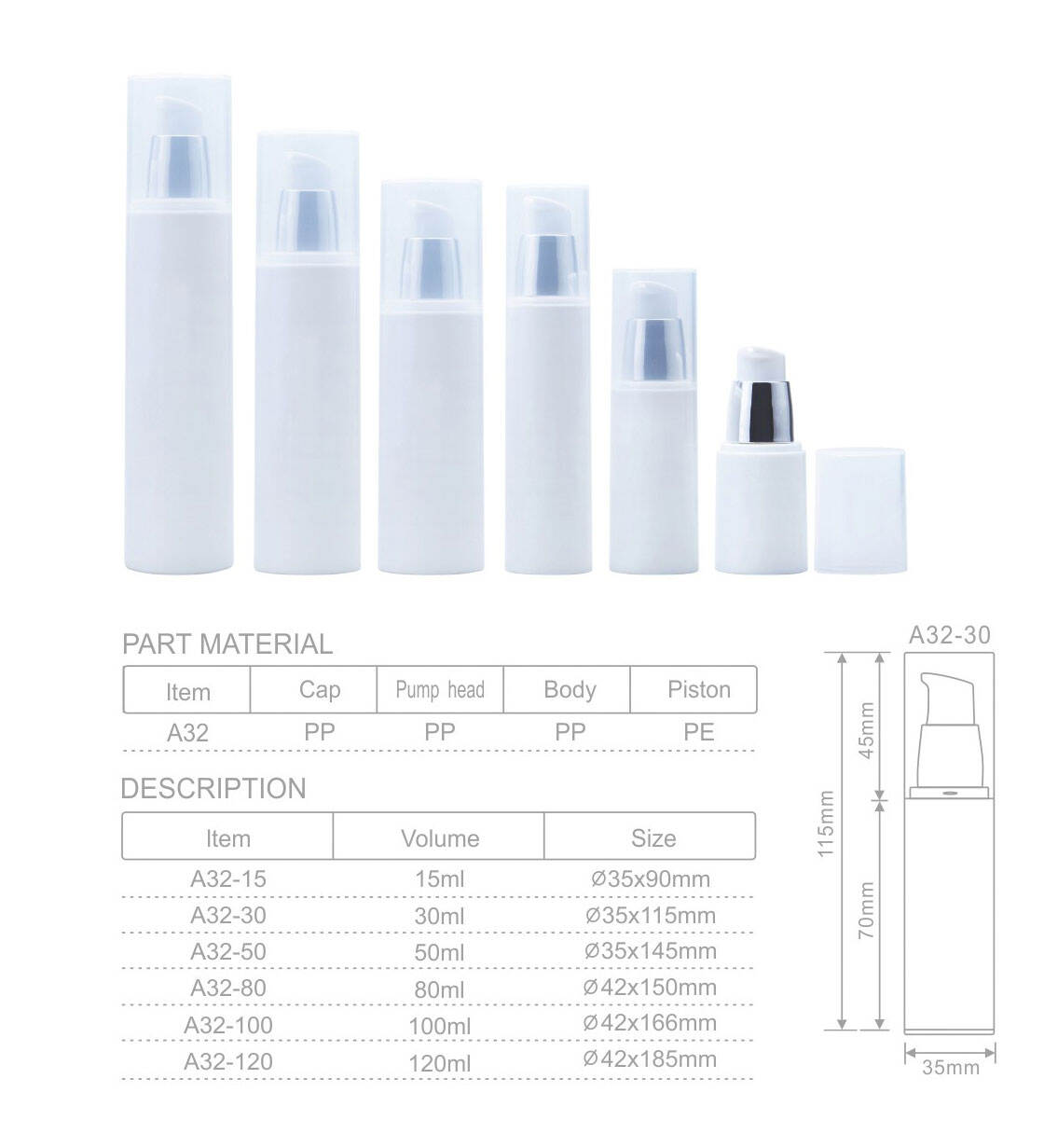 a32 beauty care custom logo plastic airless bottle with lotion100ml 120ml lotion round airless pump acrylic bottles for cosmetics-1