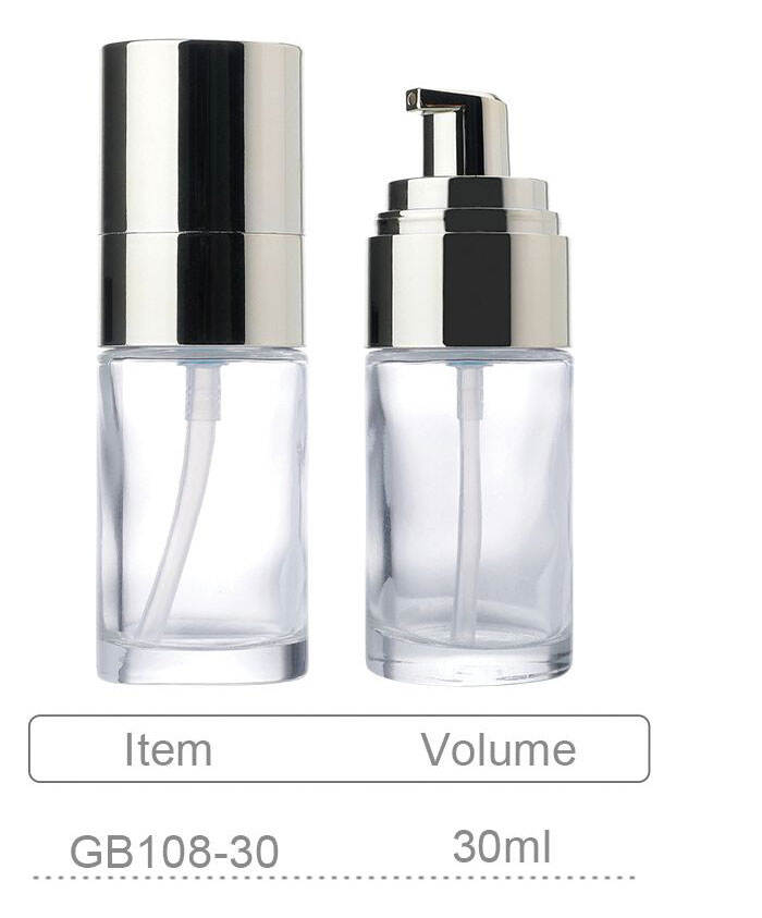 gb108 skincare packaging round 30ml lotion cosmetic cream essential oil glass bottleround clear foundation pump head cosmetics bottle-1