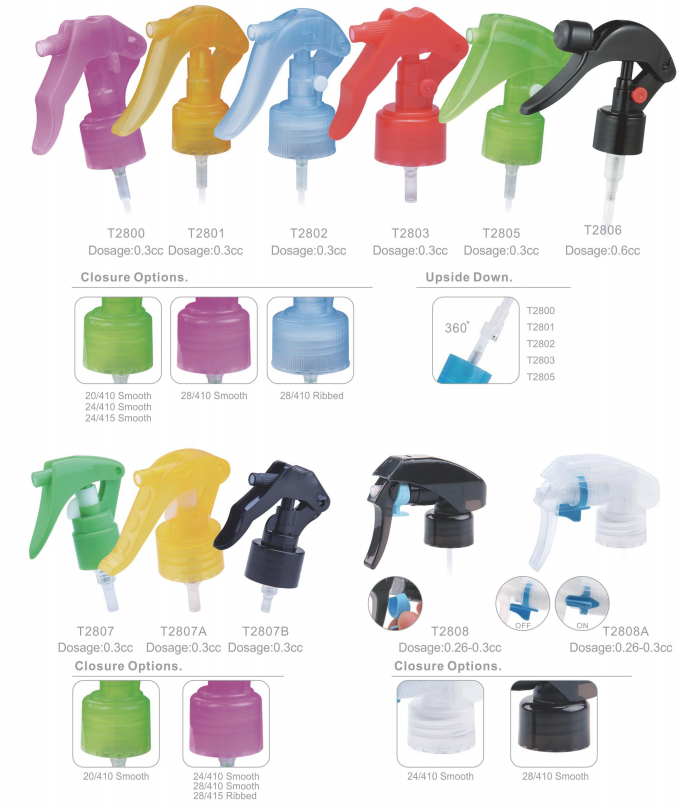 T2806 Fashionable Colorful Pump Trigger Sprayer,new Sprayer Trigger Chemical,0.6cc 24/410 24/415 28/410 Mini Trigger Sprayer Plastic manufacture