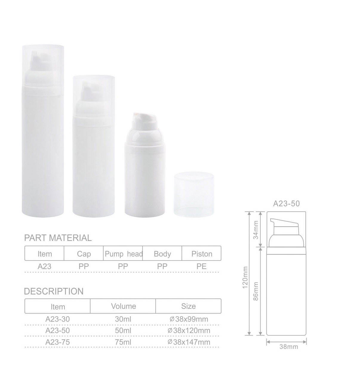 a23 pcr skin serum round cream foam lotion 30ml airless bottlebiodegradable airless bottleserum bottle packaging airless-1