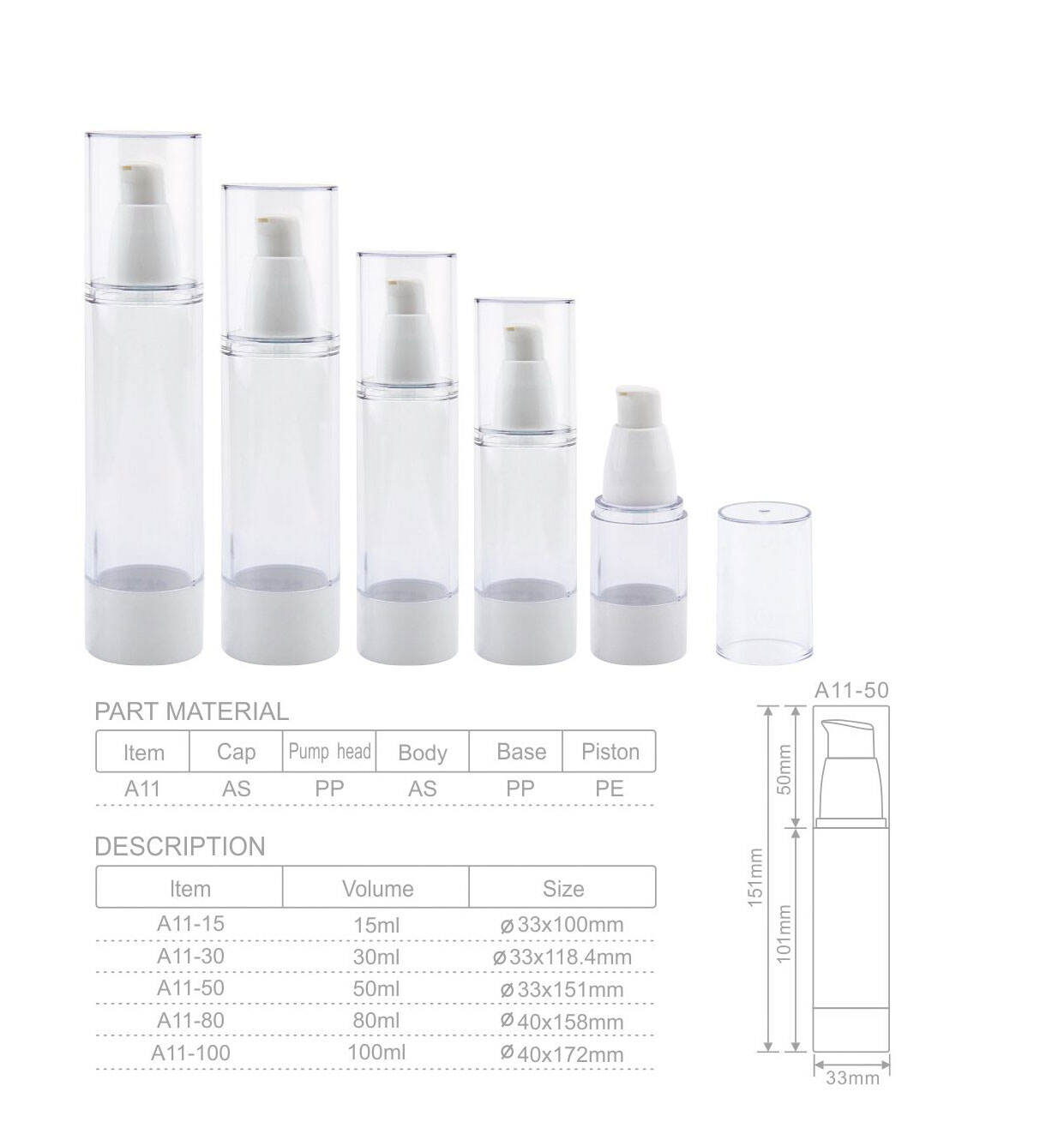 a11 plastic packaging cosmetic container 30ml as pp pe lotion spray bb cream airless liquid foundation emulsion vacuum bottle-1