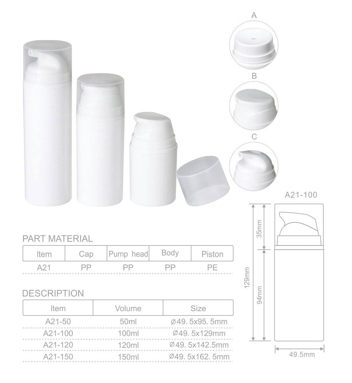 a21 pcr recycle empty 50ml 150ml cosmetic skin toner skin serum lotion foam dispenser 100ml eco friendly airless pump bottle-1