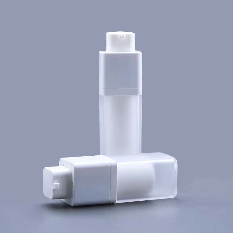 A16 15ml 30ml 50ml Scrub Lotion Vacuum Bottle square Essence Eye Cream Airless Bottle Spin Screw Pump Bottle factory