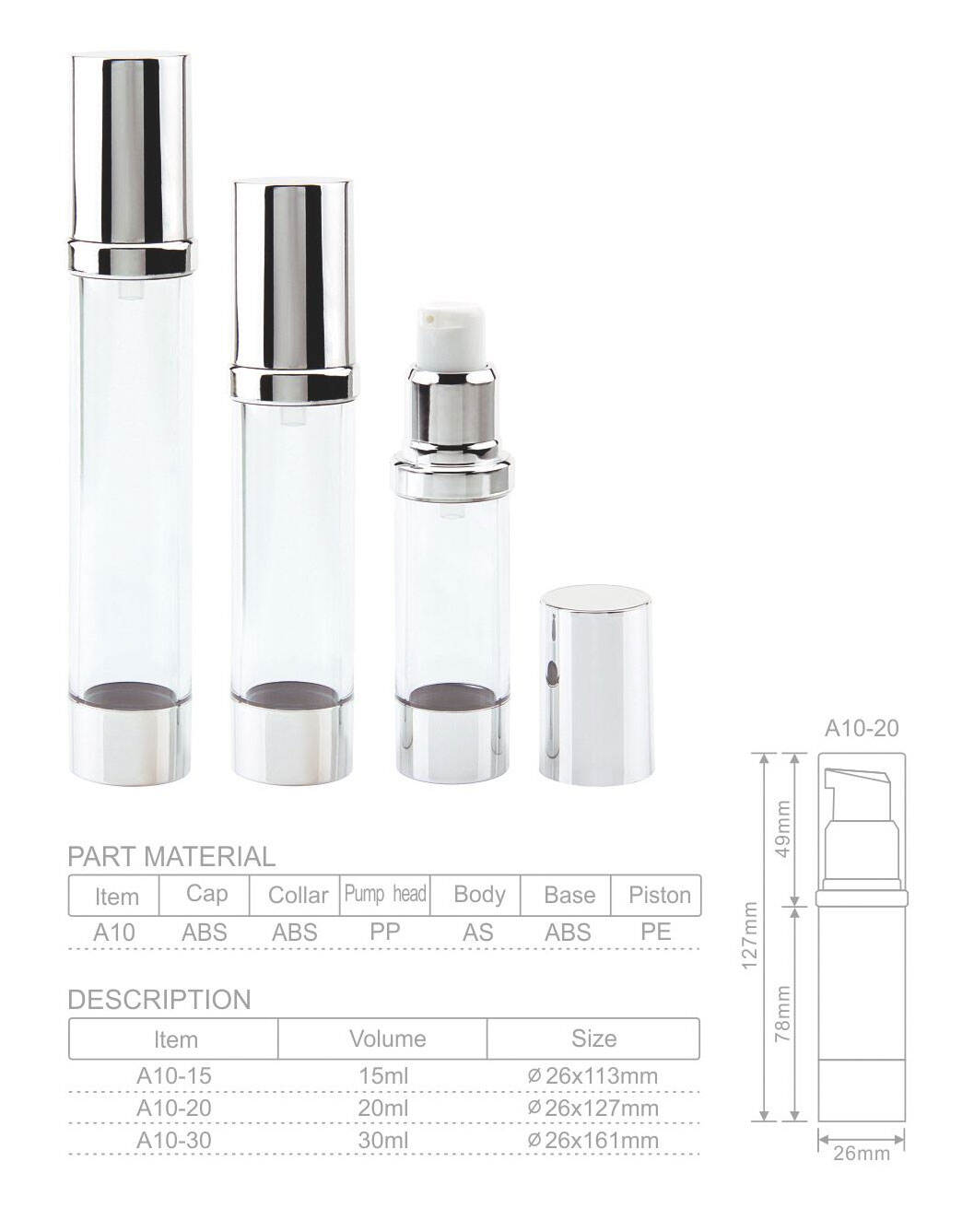 a10 empty cosmetic 15ml 20ml 30ml lotion airless pump bottleserum cream cosmetic bottleluxury airless spray pump bottle-1