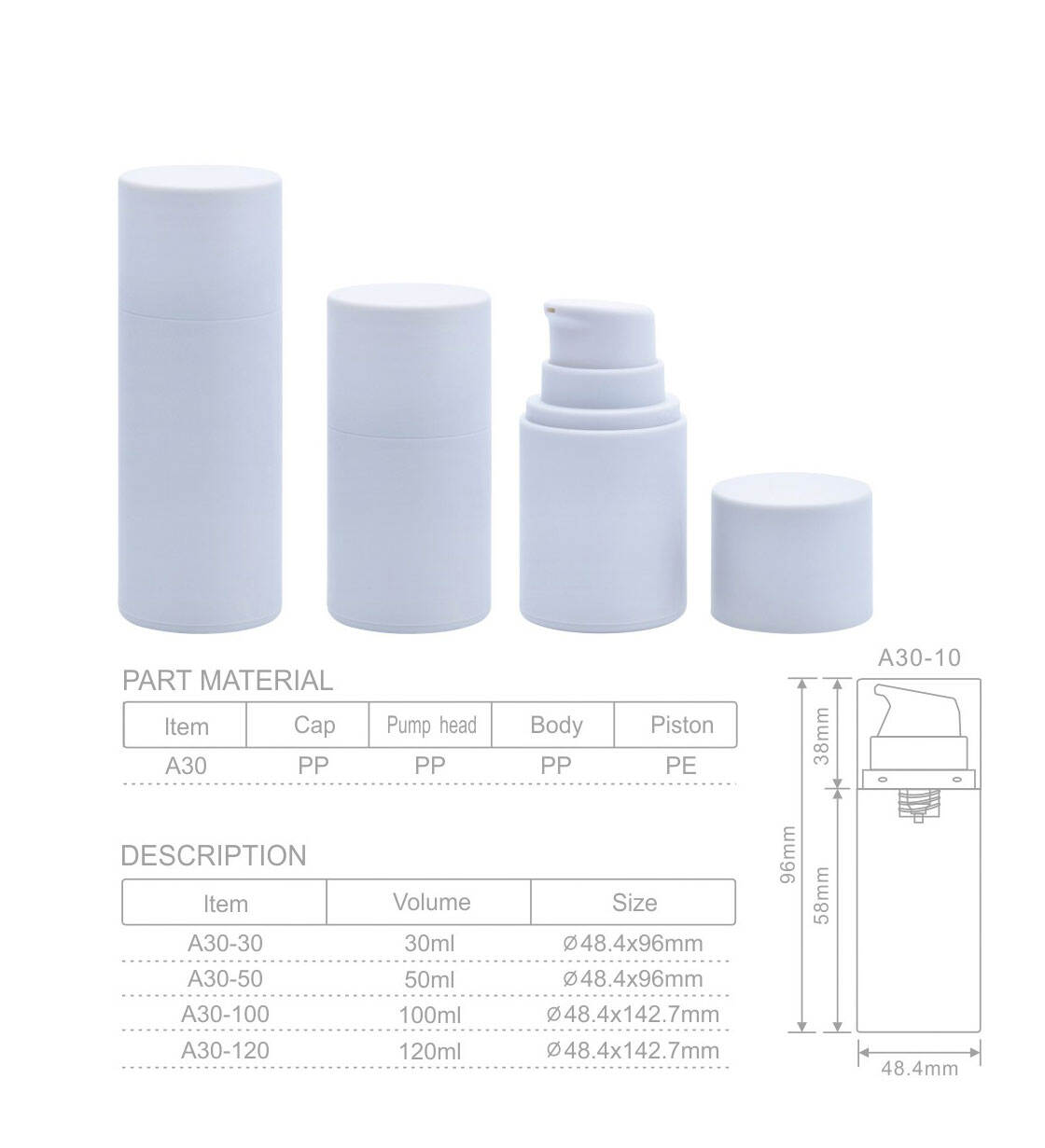 a30 white serum plastic 50ml airless pump bottle 120ml 100ml 30ml 50ml airless pump bottle 100 ml pp airless bottle for sale-1