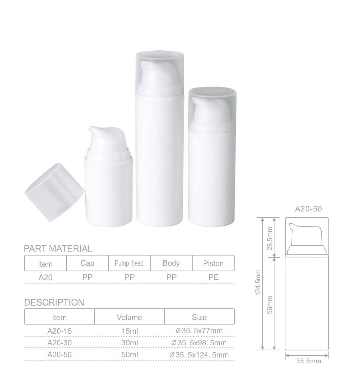 a20 cosmetic packaging personal care eye cream shampoo body wash hand soap lotion cosmetic foam airless pumps bottle for cosmetics-1