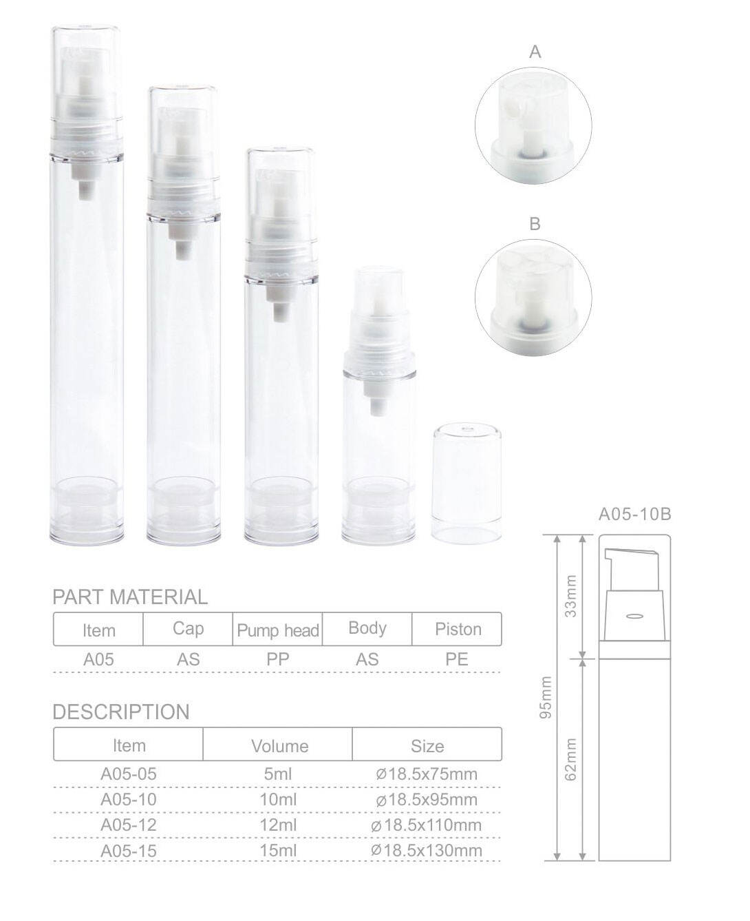 a05 luxury 5ml 10ml 12ml 15ml refillable eco friendly airless pump bottle cosmetic package container bottle-1