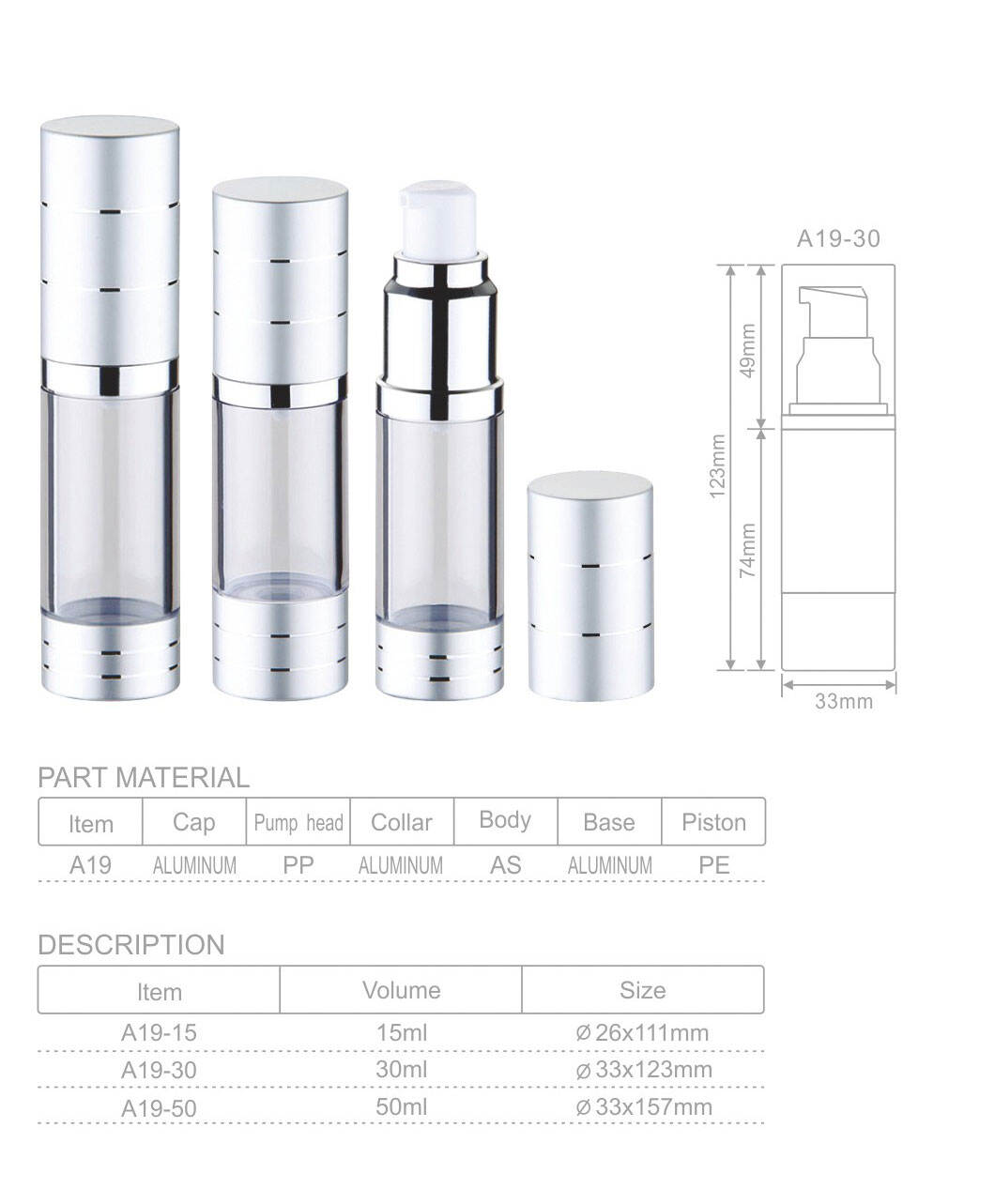 a19 30ml 50ml 100ml 120ml pp airless bottles sunscreen cream face cleanser screw cap pump bottle with skincare packaging-1