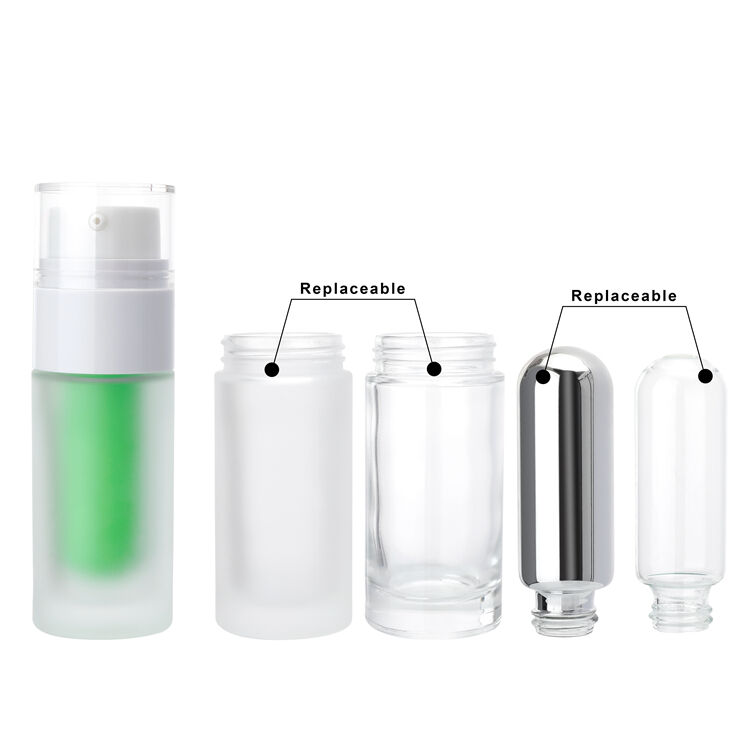 RM09 Luxury Cosmetics Packaging Straight Round 30ml Liquid Replaceable Foundation Container Glass Bottle With Pump