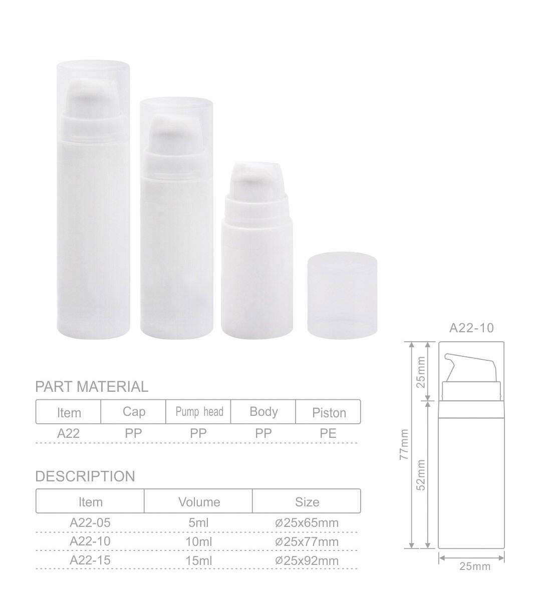 a22 5ml 15ml skincare empty foam pump lotion airless bottlewholesale private eco friendly white matte airless cream bottle 10 ml-1
